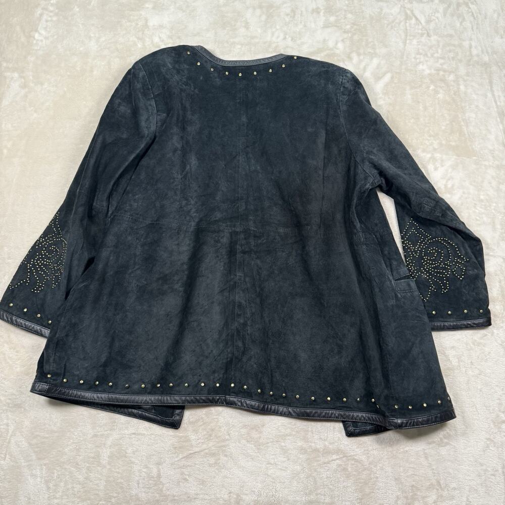 VTG Linea By Louis Dell'Olio Black Suede Leather Studded Western Jacket Size 1X - Picture 5 of 8